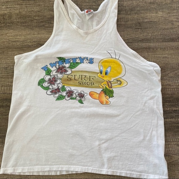 Vintage Retro Looney Tune T-Shirt Tweety Bird Tweety's Surf Shop . OSFA - Picture 10 of 11